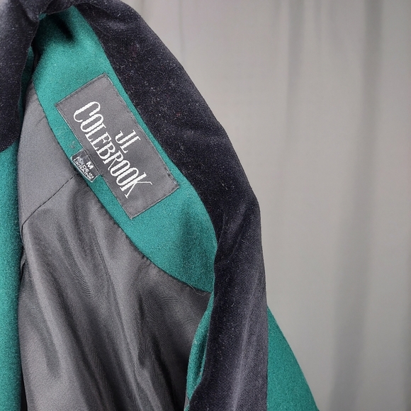 JL Colebrook Blazer Medium Green Black Velvet Collar Vneck Pocket Button Vintage - Picture 6 of 8